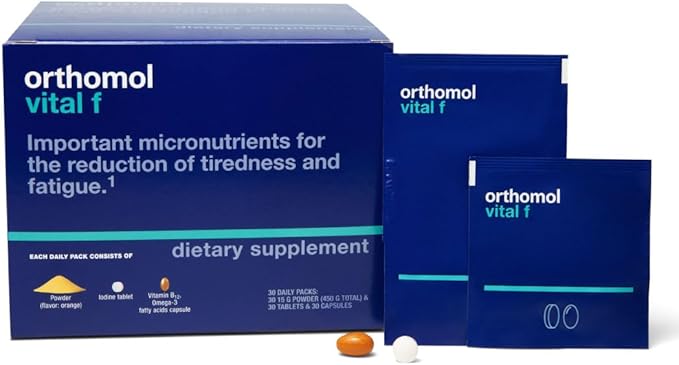 Orthomol Vital F Powder &amp Tablet Packet Women's Multivitamin 30-Day Supply Vitamins A B C D E K Calcium Iodine Omega-3…