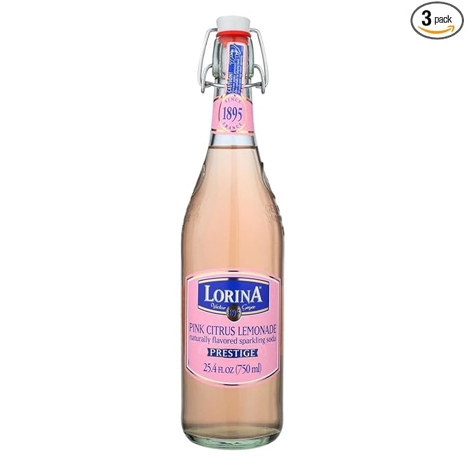 Lorina Sparkling Soda Water Pink Lemonade Flavor Prestige Collection (25.4oz 3-Pack) Naturally Flavored Carbonated Soda Water Artisan Crafted Gluten-Free Beverage - No Artificial Colors or Flavors