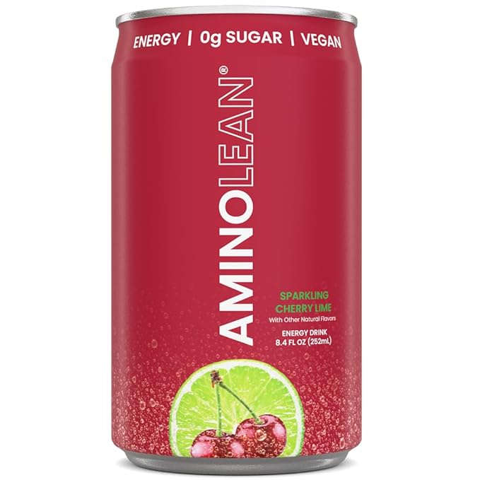 AminoLean Energy Drink MINIS – Sugar Free Anytime Energy with Natural Caffeine &amp Vegan Amino Acids for No Jitters Tingles or Crash Cherry Lime 8 oz 12 Pack