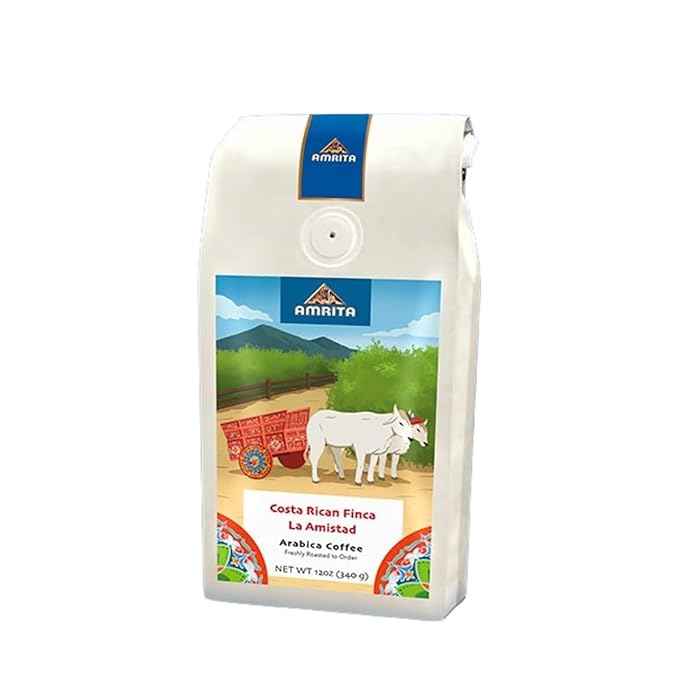Costa Rican Finca La Amistad - Light - Roasted by Amrita Certified Pure - Whole Bean Coffee - 12 Ounce Bag