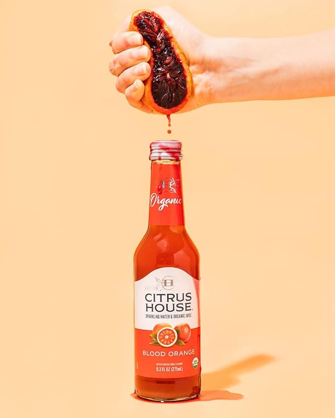 Citrus House Organic Sparkling Juice Blood Orange Modern Italian Soda No Added Sugar No Preservatives 9.3 Fl Oz Glass Bottle (Pack of 12)