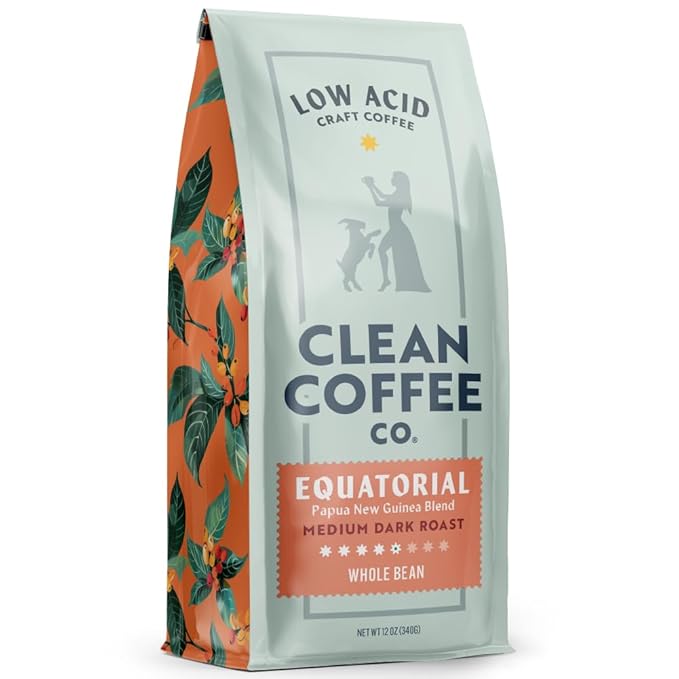 Clean Coffee Co. - Low Acid Medium-Dark Roast Tested for Molds and Toxins Papua New Guinea Blend Notes of Milk Chocolate and Roasted Almonds (Whole Bean 12 oz Bag)