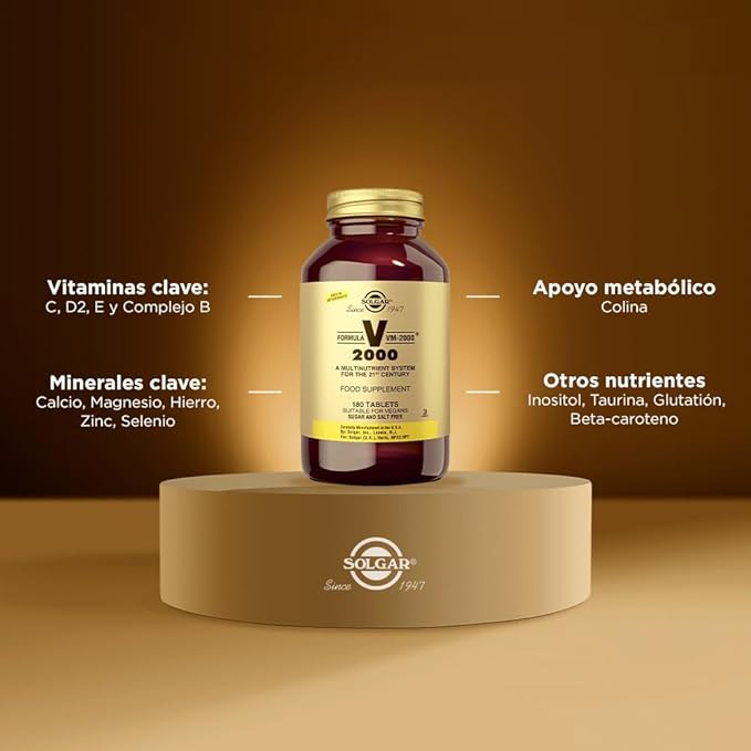 Solgar Formula VM-2000 (Multinutrient System) 180 Tablets - Premium Quality Multiple - Contains Zinc - Supports A Healthy Immune System - Vegan Dairy Free Kosher - 90 Servings