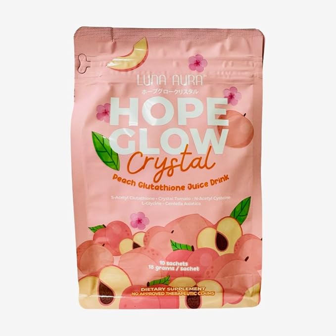 Luna Aura Hope Glow Crystal Peach Glutathione Juice Drink 10 Sachets
