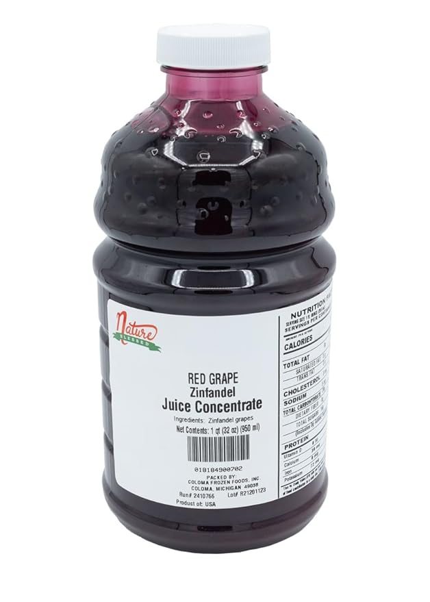 Nature Blessed 100% Pure Zinfandel Red Grape Juice Concentrate - 1 Quart (1/32 fl oz bottle) Applications: Home Wine Making Brewing Distilling Smoothies Mead