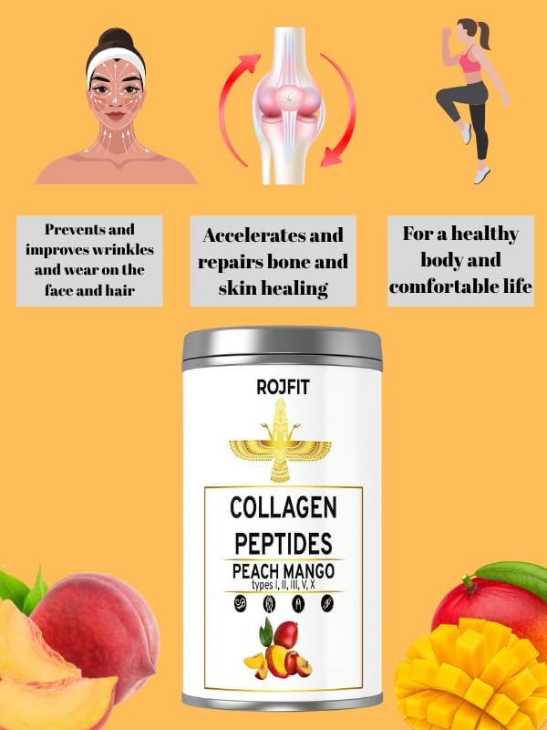 Collagen Powder Drink Mix with Types 1-5 Mango Peach Flavor for Skin Joint and Bone Health 200 gr / 8.82 oz