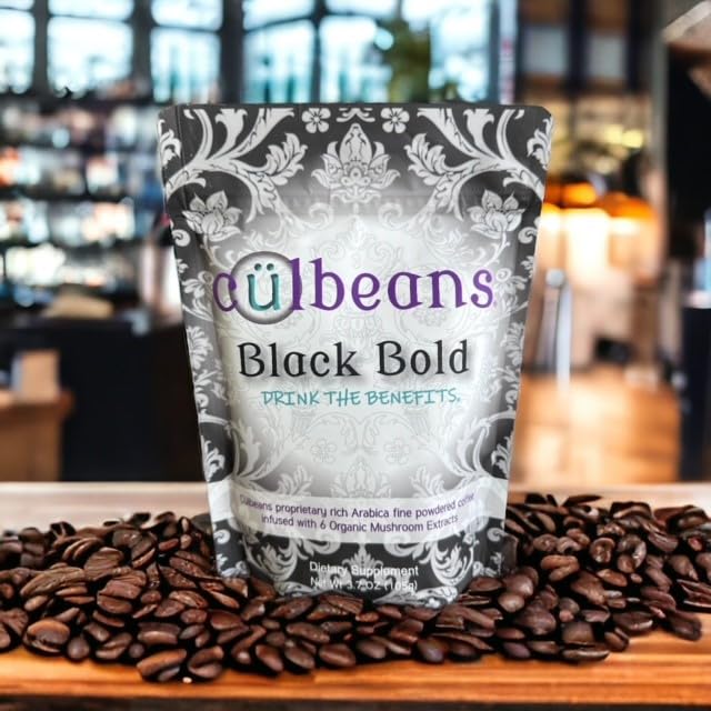 Arabica Coffee Blend with six Organic Mushrooms Instant Ground Coffee great for on the go! Arabica Blend (Black Bold)