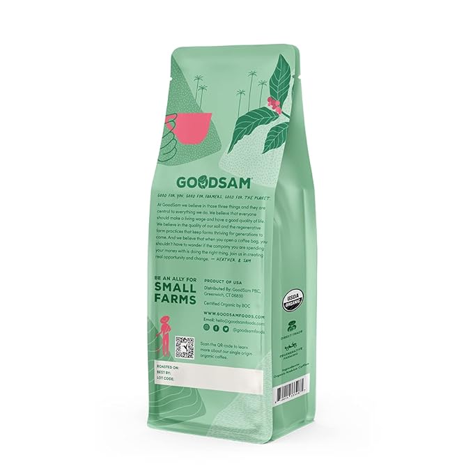 GoodSAM Colombian Medium Roast Organic Ground Coffee — Smooth &amp Balanced Flavor — Single-Origin Arabica Coffee — 32 oz Bulk Bag