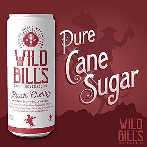 Wild Bill's Black Cherry Soda Classic Craft Soda Pop Soft Drinks Sodas Made with Pure Cane Sugar Caffeine Free NO High Fructose Corn Syrup Gluten Free Vegan Low Sodium 12 Oz 12 Pack