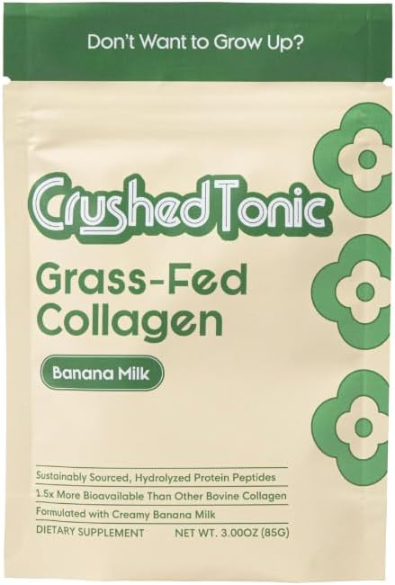 Crushed Tonic Korean Beauty Collagen Powder | Hydrolyzed Marine Collagen Peptides for Skin Glow Hair &amp Nails | K-Beauty Drink | Gluten-Free Halal &amp Kosher (Banana Milk 5 Servings (50 g) Po
