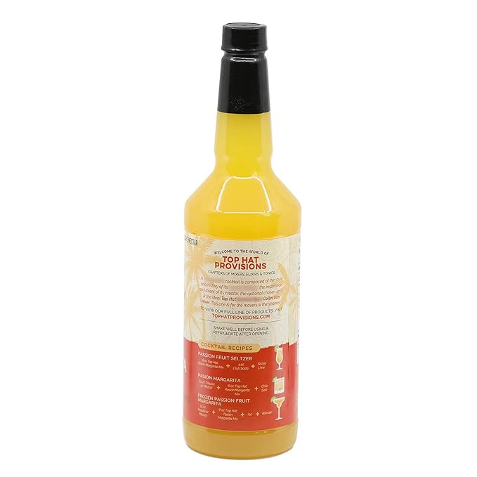 Top Hat Passion Fruit Margarita Drink Mix (Pasión Margarita) - Handcrafted with Passion Fruit Organic Agave Nectar &amp Organic Lime Juice - Low Calorie - 2 Pack of 32oz Bottles