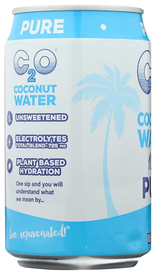 C2O Pure Coconut Water | Plant Based | Non-GMO | No Added Sugar | Essential Electrolytes | 10.5 Fl Oz (Pack of 24)