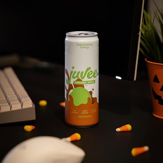 Juvee Rejuvenating Energy Drink – Sugar Free Caramel Apple Flavor 12 oz Cans (12-Pack) – 128mg Natural Caffeine Zero Sugar Low Calorie Clean Energy &amp Focus Booster for Daily Use