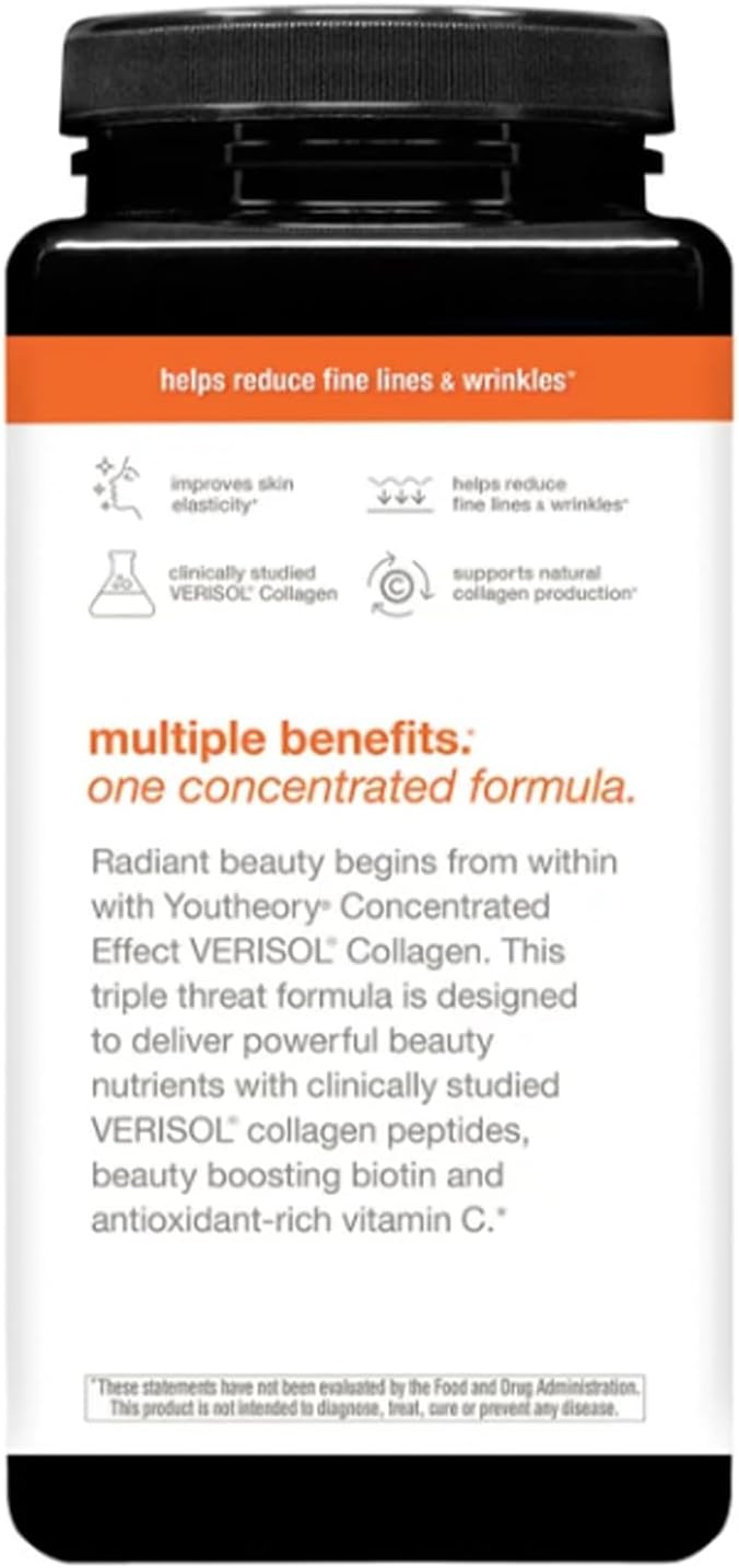 Youtheory Concentrated Effect Collagen with Verisol - Collagen Peptides with Vitamins C &amp B - Supports Hair Nails Bones &amp Joints - 345 Tablets (115-Day Supply)