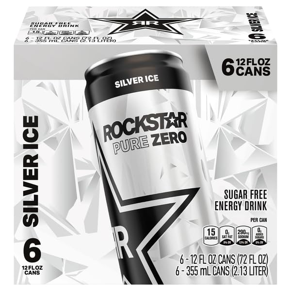 Rock Star Energy Drinks Sugar Free Silver Ice 12 Fl Oz 6 Pack