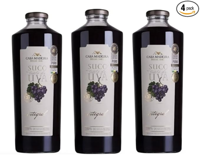 Suco Tinto de Uva Casa Madeira 1L | Pack of 3x1L | 100% Brazilian Grape Juice + Silicone Bracelet Souvenir | Brazil in Texas