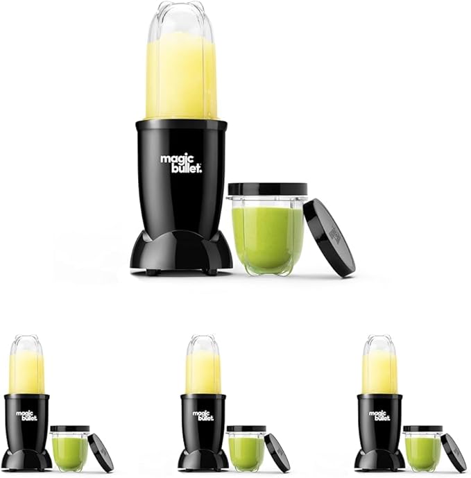 Magic Bullet® Blender Set 7-Piece Set 250W Blender and Food Processor 2 Blending Cups Cross Blade Compact Design Smoothies Sauces Silver MBR-0701AK (Pack of 4)