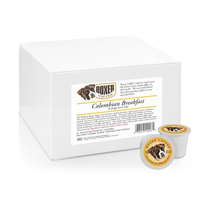 Boxer Coffee 48ct Colombian Breakfast – Medium Roast Coffee Pods – Specialty Grade Artisan Single-Serve Cups – Compatible with Keurig K-Cup Brewers