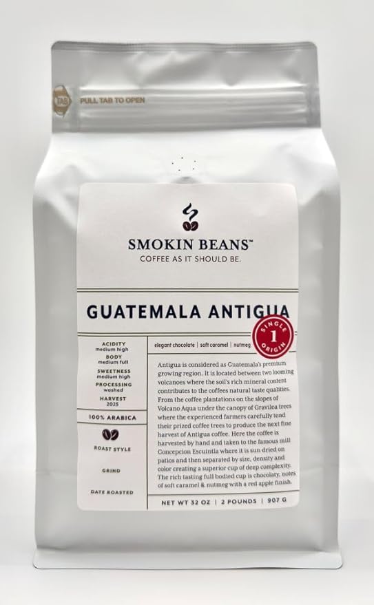 Smokin Beans 2-Pound Guatemala Antigua Freshly Roasted Coffee Washed Processing Medium Roast Premium Whole Bean Specialty Coffee