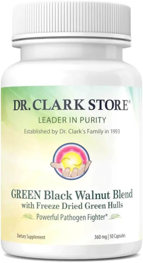 Dr Clark Green Black Walnut Blend - Freeze Dried Hull Dietary Supplement Extra Strength Formula from All Natural Walnuts Supports Healthy Intestinal Environment 360mg 50 Gelatin Capsules