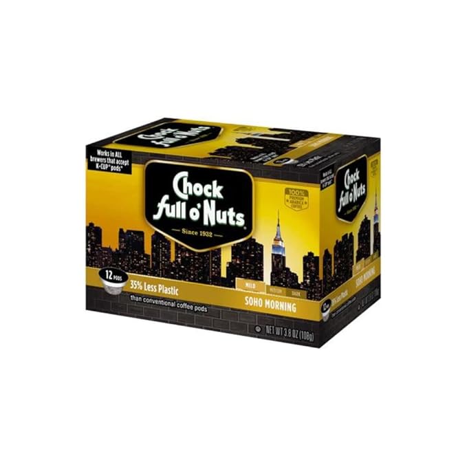 Chock Full o’Nuts Soho Morning Mild Roast K-Cups – Compatible with Keurig Pods K-Cup Brewers (1 Pack of 12 Single-Serve Cups)