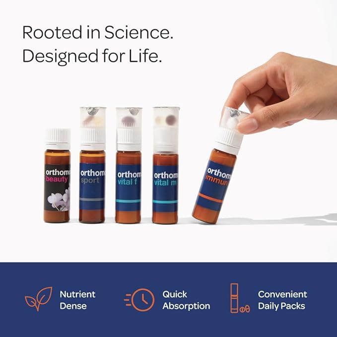 Orthomol Immun Immune Support Supplement Daily Immune System Booster Vitamins A B C D E Zinc Selenium &amp Iodine 7-Day Supply of Tablets &amp Drinkable Vials
