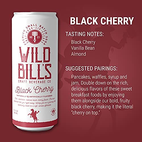 Wild Bill's Black Cherry Soda Classic Craft Soda Pop Soft Drinks Sodas Made with Pure Cane Sugar Caffeine Free NO High Fructose Corn Syrup Gluten Free Vegan Low Sodium 12 Oz 12 Pack