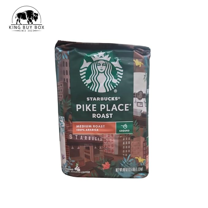 KING BUY BOX 1 PCS cup Bundle with Pike Place Medium Roast Ground Coffee Bag 40 Ounce. 3PACK compatible with Starbuks