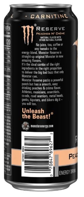 Monster Reserve Peaches N' Cream Energy Drink 16 fl oz Pack of 24 Cans