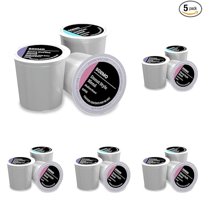Amazon Brand - Solimo Variety Pack Light and Medium Roast Coffee Pods (Kona Breakfast Donut) Compatible with Keurig 2.0 K-Cup Brewers 100 Count (Pack of 5)