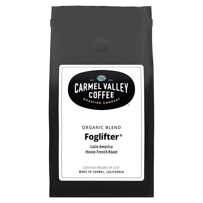 Carmel Valley Coffee Roasting - Whole Bean Coffee Foglifter - Certified Organic French Dark Roast Premium Coffee - 12 Oz Bag 1 Pack