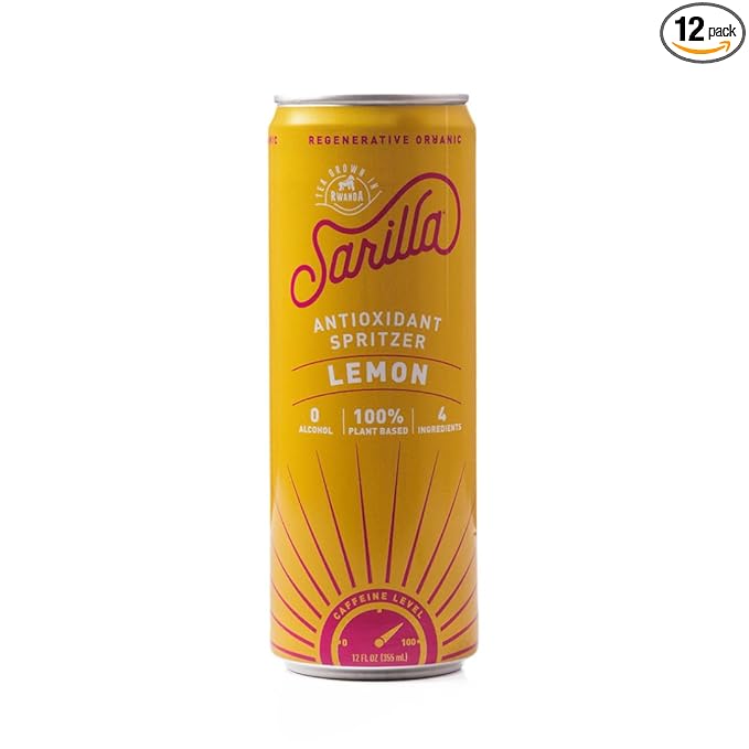 Sarilla Nonalcoholic Lemon Tea Spritzer – Lightly Sparkling Real Brewed Organic Black Tea with a Zesty Citrus Finish Low Calorie 12-Pack