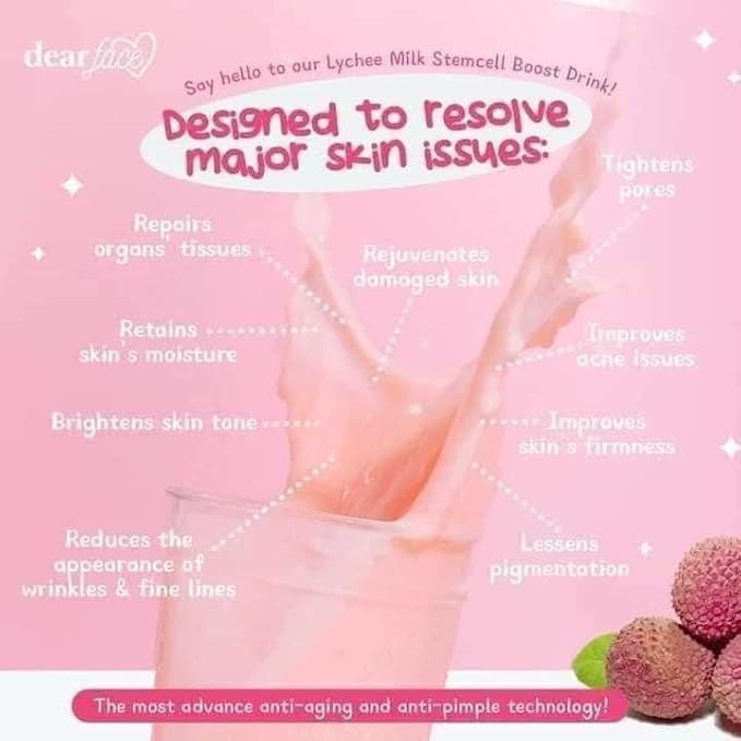 Dear Face Beauty Milk Japanese Collagen Lychee Drink Twin Pack - 50000mg Hydrolyzed Collagen