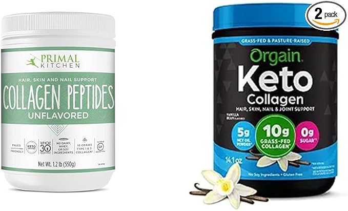 Primal Kitchen Unflavored Collagen Peptides 1.2lb Orgain Keto Collagen Protein Vanilla 0.88lb