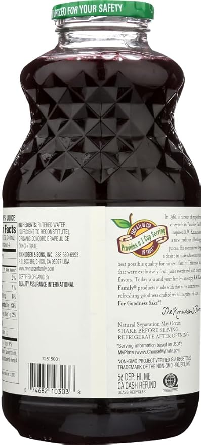 R.W. KNUDSEN Juice Og2 Concord Grape Pack of 6 Size 32 FZ (Gluten Free GMO Free 95%+ Organic)