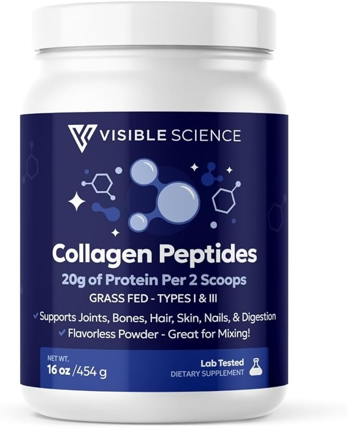 Collagen Peptides Powder Types I &amp III Grass-Fed 16 oz 20g Protein Per Serving Unflavored
