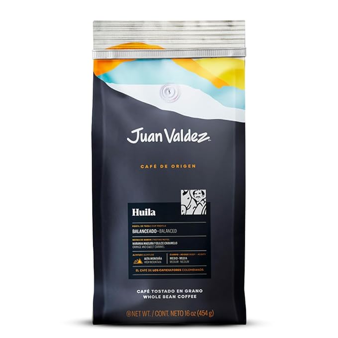 Juan Valdez Huila Whole Bean Coffee | 100% Colombian Coffee | Single Origin with Notes of Ripe Orange &amp Caramel | 16 oz / 454 gr