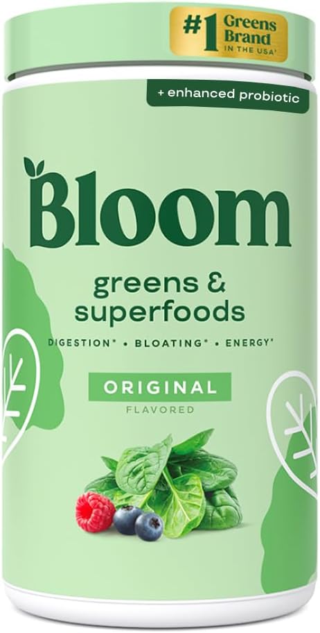 Bloom Nutrition Superfood Greens Powder Digestive Enzymes with Probiotics and Prebiotics Gut Health Bloating Relief for Women Chlorella Green Juice Mix with Beet Root Powder 60 SVG Original