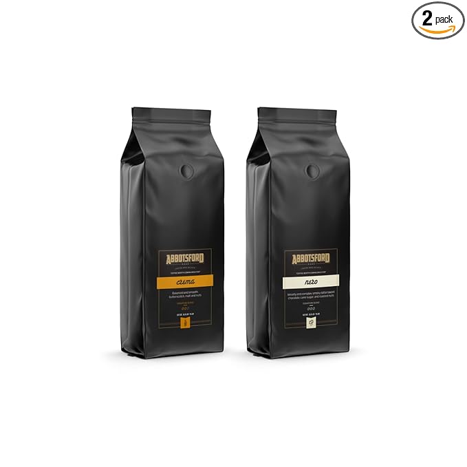 Abbotsford Road - Specialty Coffee Variety Pack Espresso Gourmet Roasted Coffee Beans Ideal for Cold Brew Drip Aeropress Pour Over or Percolator Includes Two 12oz Bags (Crema | Nero Whole Bean)