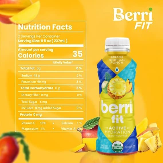 Berri Fit 3-Flavor Variety Pack | Organic Sports Drink Alternative | Natural Plant-Based Electrolytes - Certified Organic - Non-GMO - Low-Calorie Fitness Beverage - Paleo Friendly | 16oz | Pack of 12
