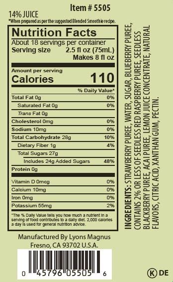 Maui Premium Fruit Smoothie &amp Beverage Mix 46 fl oz (Wild Berry 6 Pack)