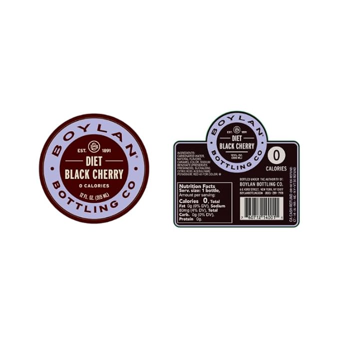 Boylan Bottling Craft Diet Black Cherry Soda 12oz Glass Bottle (12 Pack Diet Black Cherry)
