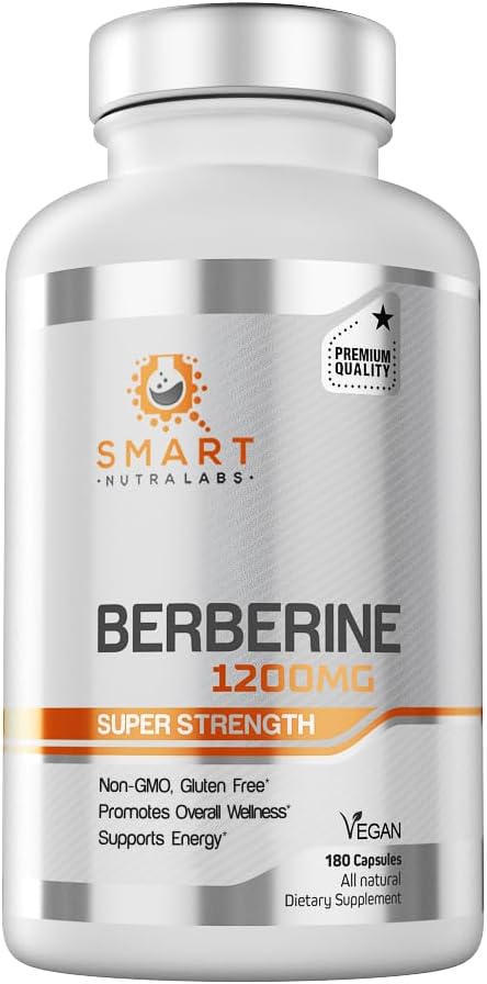 Smart Nutra Labs Premium Berberine HCL 1200mg- 180 Vegan Capsules 100% Pure Berberine Supplement- Non-GMO Gluten Free