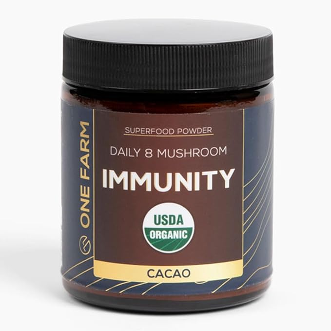 Organic 8 Mushroom Immunity Powder Non-GMO - Turkey Tail Chaga Cordyceps Shiitake Reishi Maitake Lion's Mane and Mesima - Vegan Mushroom Supplement in a Resealable Glass Jar