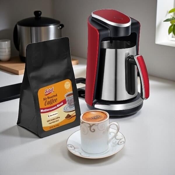 Sadaf Air Roasted Coffee Mediterranean Blend – Ground Mediterranean Coffee - 100% Arabica Ultra Fine Grind – Smooth &amp Bold Flavor – 12 oz Resealable Bag