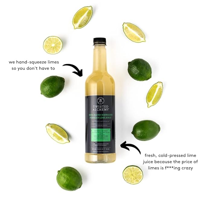 Twisted Alchemy Cold Pressed Fresh Juice For Craft Cocktails - All Natural Hand Squeezed Juice Cocktail Mixer - (Lemon/Lime 25 Oz Bottle 2 Bottle Set) - No Sugar Added Preservative Free Ships Col