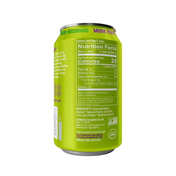 Lakanto Sparkling Cucumber Mojito Mocktail Non Alcoholic Drink - 0g Sugar Naturally Sweetened with Monk Fruit &amp Allulose Ready to Drink Better for You Soda Pop (24 Pack)