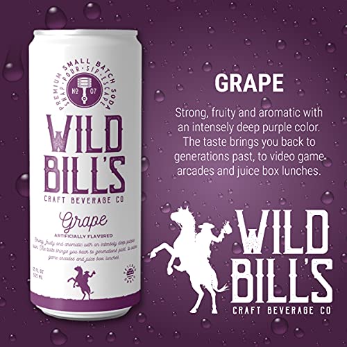 Wild Bill's Craft Soda Soft Drinks Fruity Variety Pack Strawberry Grape Rocket Pop Orange Cream Pure Cane Sugar Caffeine Free NO High Fructose Corn Syrup Gluten Free 12 Pack