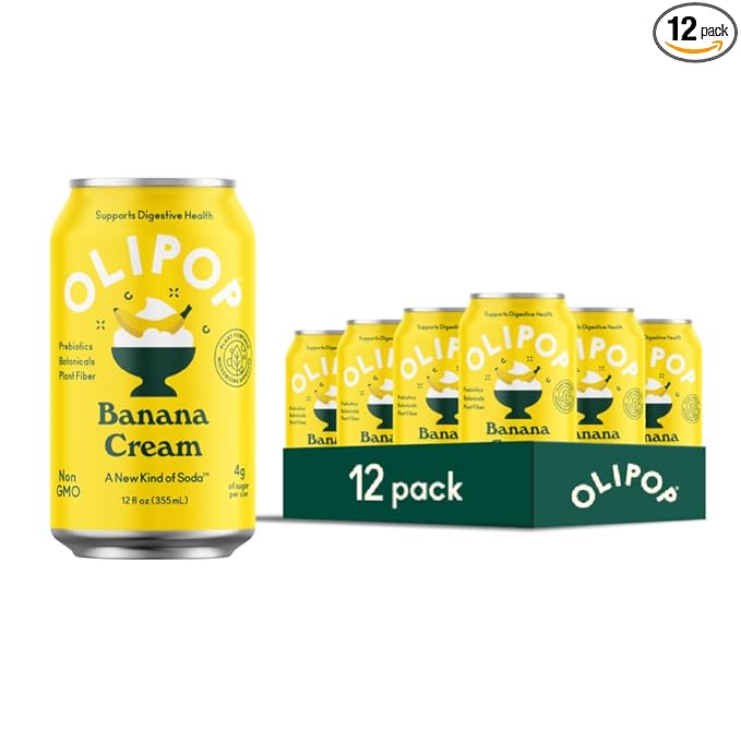 OLIPOP Prebiotic Soda Pop Banana Cream A New Kind of Soda Packed with Prebiotics Fiber and Botanicals Gluten Free GMO Free 12oz (12-Cans)