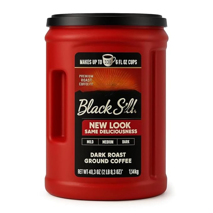 Black Silk Dark Roast Ground Coffee 40.3 oz Makes Up to 380 Cups Includes 15ml Measuring Scoop